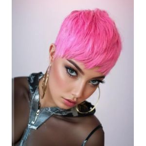 BeiSDWig Perruques courtes synth&eacute;tiques roses pour femme noire/blanche, perruque courte rose avec frange, perruque courte Pixie pour femme, coupe de cheveux courte, coiffures color&eacute;es (Beauty.Wig, neuf)