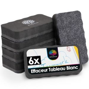 OfficeTree 6 x Éponge Tableau Blanc - Couleur Noir - Magnétique - Effaceur Tableau Blanc Magnetique - Eponge Tableau Blanc Effacable - Brosse Tableau Blanc Magnetique - Tampon Tableau Blanc (ILP GmbH, neuf)