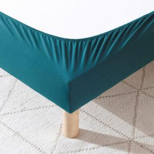 Cache-sommier Coton Jersey Bleu Canard 180x190 (LEMATELAS, neuf)