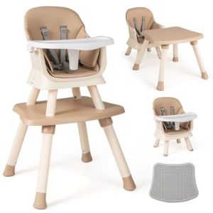 COSTWAY 6 en 1 Chaise Haute Bébé Evolutive avec Plateau Amovible, Chaise d'Alimentation Convertible avec Harnais à 5 Points, Table de Blocs de Construction, Charge 25kg, 6-36 Mois (Café) (FDS GmbH, neuf)