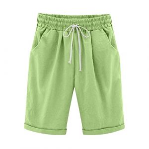 Bermuda Femme &Eacute;t&eacute; en Lin Ou Coton Shorts et Bermudas Habill&eacute; Femmes Grande Taille &Eacute;lastique avec Poches Confortable Ample Mode Casual Imprim&eacute; Pissenlit Short Sport Jogging Pantalons Court Pas Cher (⭐⭐⭐⭐⭐AEGJEGVD⭐⭐⭐⭐⭐, neuf)