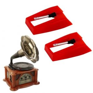 KEQAR 2 pièces aiguilles pour platine vinyle, Pointe en saphir diamant, Remplacement en ABS et aluminium pour tourne-disque (Rouge) (APENGPENG, neuf)