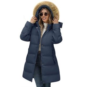 Yuson Girl Manteau Femme Hiver Chaud Veste &agrave; Capuche Long Polaire Chic Doudoune Parka Manche Longue Elegant Blouson Avec Fourrure Capuche &Eacute;pais Rembourr&eacute; Manteaux avec Poches en Zipp&eacute;(Marine, L) (YusonGirl, neuf)