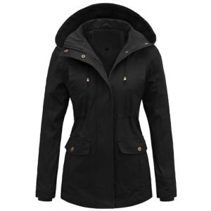 Tuopuda Veste Femme mi Saison Parka en Coton Blouson avec Capuche D&eacute;contract&eacute; Manteau Printemps Veste Militaire Zipper Jacket Coat Classique Automne Hiver Outwear, Noir, M (GHF-Direct, neuf)