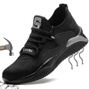 Baskets de Sécurité Femme 43 Chaussures de Securite Hommes Garçon Légère Enfants Embout Chaussure de Chantier en Acier Sneakers Travail Kevlar Noir Blanc 797 (chaunglong, neuf)