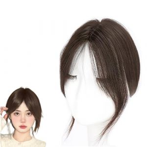 Postiches De 10 Pouces Avec Frange Française 3D Pièces De Cheveux 100% Naturels for Femmes Poupée À Base De Soie De 6 X 8 Cm Extensions De Cheveux À Clipser for Cheveux Gris(Brown) (shaoqingg, neuf)