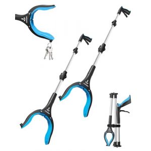 KEKOY Pince Telescopique Ramasse Objet 81 cm pour Seniors, Outil de Ramassage Pliable avec Mâchoire Antidérapante Rotative à 360°, Pince Ramasse Objet 4" avec Aimant (Bleu Ciel, 2 Pièces) (Kekoy Store, neuf)