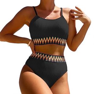 KBRPEY Femme Maillots de Bain Deux Pièces Maillot de Bain Gilet Maillot String Sexy Taille Haute Bikini Maillot de Bain à La Mode Swimwear Plage Femme Beachwear Slim (Noir L) (TK CIRCLE LIMITED, neuf)