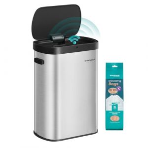 SONGMICS Poubelle de Cuisine Automatique 50 L, Capteur de Mouvement, Ouverture Automatique ou Tactile, Fermeture Douce, Acier Inoxydable, 15 Sacs Poubelle, Argent M&eacute;tallique et Noir d'Encre LTB640E01 (SONGMICS HOME FR, neuf)