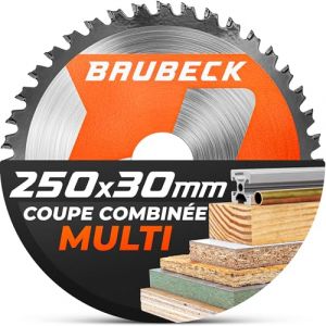 BAUBECK Lame de scie 250x30 + bagues de réduction 16/20/25,4 mm, 48T, 2,5 mm coupe dans le bois & l’aluminium pour scies à onglet & sur table comme Metabo KGS 216M, Bosch GTS 635-216, GCM 8 SJL (BAUBECK GmbH, neuf)