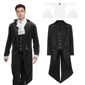 JDFAIJEAL Costume gothique steampunk &agrave; queue-de-pie, veste victorienne m&eacute;di&eacute;vale pour homme, pour Halloween et costume de carnaval, noir, taille XXXL (ZDSDDP, neuf)