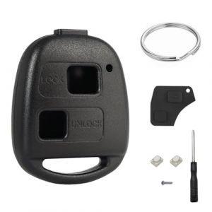 2 Boutons Coque Cl&eacute; Voiture Compatible avec Toyota Yaris RAV4 Corolla Celica Avensis Land Cruiser Rush Prado Boitier Clef T&eacute;l&eacute;commande Coque Cle de Remplacement avec M&eacute;tal Porte-Cl&eacute; (JJCHQ, neuf)
