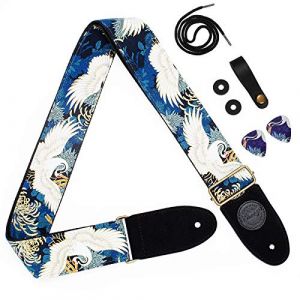 HIMALAYA Sangle de guitare en toile de coton Tsuru traditionnelle japonaise avec 2 médiators + verrous de sangle + bouton de sangle pour basse, guitare électrique et acoustique. Un superbe cadeau, (HIMALAYA., neuf)