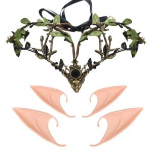 Capaneus Elfe Bandeau + 2 Paire Oreilles Elfe, Couronne Elfe Floral Bandeau, Costume Elfe Femme, Diadème de Princesse Elfe, Deguisement Elfe Accessoire pour Halloween, Cosplay, Carnaval, Fête à Thème (shuokang, neuf)
