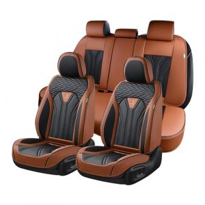 FLORICH Housses de siège en Cuir, Housses de siège complètes, Protections de siège Auto 5 sièges, Housses de siège Auto-Universel pour Convient à la Plupart des Voitures, SUV, camions, Brun & Noir (Coverado, neuf)