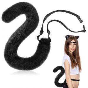 Boyiee Queue de Chat en Fourrure Moelleuse pour Costume d'Animal Carnaval Queue de Therian Queue de Renard Queue de Chat Longue Accessoire de D&eacute;guisement de Chat pour Femme Adulte F&ecirc;te Cosplay(Noir) (DayLander, neuf)