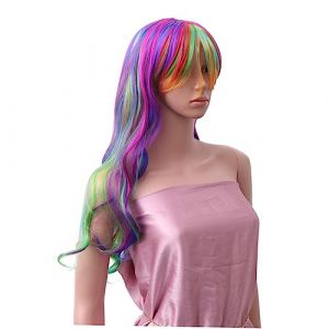 Ipetboom Ensemble De Cheveux Arc-en-ciel Coiffure Halloween Long Perruques De Lacet Cheveux Humains Perruque Frisée Perruques Arc-en-ciel Bouclé Complet Perruque Pour Cosplay (Cowan Micro, neuf)