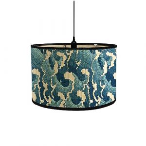 FANSU Abat-Jour en Bambou Classique Style Japonais Tambour Abat-jour, Remplacement Abat, Jour Fait &agrave; la Main, pour Lampe de Table, Suspension, Lampe de Chevet, Lampadaire (vagues bleues) (JINBO, neuf)