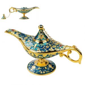 Lampe vintage Aladdin en m&eacute;tal creux sculpt&eacute; l&eacute;gende Aladdin Magic Lamp Genie Light D&eacute;coration de table (Mowingo, neuf)