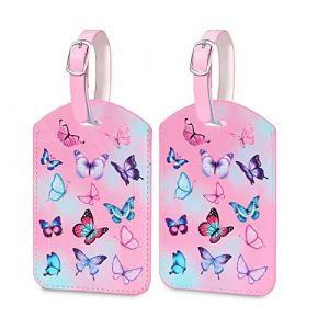 Etiquette Valise,HCSSZ 2 Pièce Etiquettes à Bagage, Sangle Réglable Porte Etiquette Valise,etiquette valise voyage avion pour Valise, Bagages, Sacs à Dos, Voyages (Papillon) (norns, neuf)