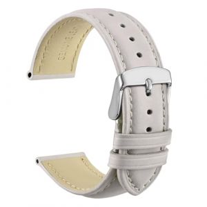 WOCCI 18mm Vintage Bracelet de Montre en Cuir avec Boucle Argent&eacute;e, Bande de Rechange (Ivoire) (Wocci Watch Bands~FR, neuf)