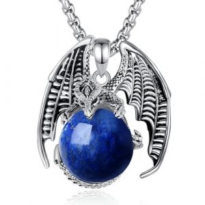EUDORA Harmony Ball Collier Dragon Lapis Lazuli pour Femmes Hommes, Boule de Cristal de Gu&eacute;rison Amulette d'&eacute;nergie Pendentif Dragon en Cuivre Plaqu&eacute; Argent Bijoux Cadeau, 22"+24" (EUDORA Harmony Ball, neuf)