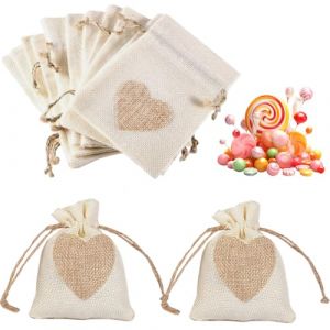 LAJUP 10Pcs Motif de Coeur Sachets en Toile de Jute Pochettes 10 * 8CM, Petit Pochon Dragees pour Dragees Mariage pour Bonbons Adeaux Cadeau Baptême Anniversaire Noël Pâques (KUNKUN YU, neuf)