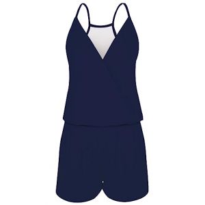 Loveternal Combinaison Femme Salopette Femme Été Court Barboteuse bleu marin One Piece Combishort Sans Manches Élégant Sexy Bretelles Dos Nu Poches V Cou Plage, M (Chuangjinghai, neuf)