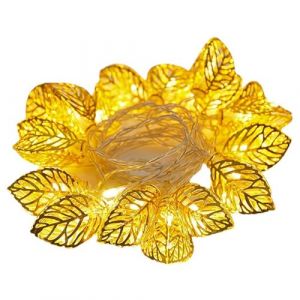 Guirlande Lumineuse Décorative Feuille Guirlande Lumineuse Feuille Guirlande Lumineuse 20 LED Batterie Guirlande Lumineuse 118'' de Long Feuille de Métal Doré Fil de Cuivre Guirlande Lumineuse ndoor G (thouandWei, neuf)