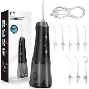Glaskim Jet Dentaire Hydropulseur Professionnel - 4 Modes de Nettoyage, R&eacute;servoir 320ML Grande Capacit&eacute;, 8 Buses Interchangeables, USB Charge Rapide, IPX7 &Eacute;tanche, Portable pour Maison & Voyage,Or (karoloss, neuf)