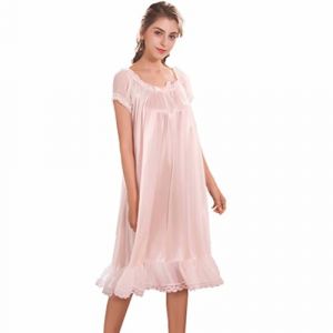 Chemises de Nuit Femmes Satin, Femmes Ensemble de Pyjama, Satin de Soie Chemise de Nuit Douce Manche Courte (Green Field, neuf)