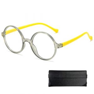 JYSNOW Lunettes Rondes, Lunette Ronde Jaune, &eacute;quip&eacute; de Etui Lunettes Rigide, Lunette Rondes Unisexe, Verres Sans Correction, pour Costumes, Carnaval, Soir&eacute;es &agrave; Th&egrave;me, D&eacute;guisements (Jaune) (Te kang, neuf)