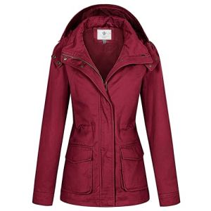 WenVen Veste Femme mi Saison Parka Grande Taille avec Capuche Amovible Veste Militaire Coupe Ajust&eacute;e Veste Classique Automne Hiver Manteau Trench Coat Manteau en Coton Rouge L (C'est&nbsp;la&nbsp;vie, neuf)