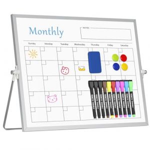 Tableau blanc magn&eacute;tique pour planning mensuel avec support, 30 x 40 cm, effa&ccedil;able, double face &agrave; suspendre, chevalet de table portable pour la planification et l'enseignement. (Jarben, neuf)