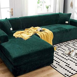 LINGKY Housse Canapé d'angle en Velours, Protection pour Canapé d'angle, Couvre Canapé d'angle avec Accoudoirs, Housse de Canapé Peninsula en Forme de L (Vert Foncé,4 Places (230-300cm) (LINGKY, neuf)