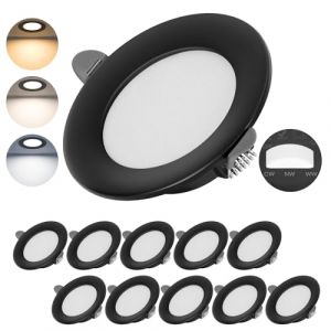 Lichtlord Spot LED Encastrable Extra Plat 7W 700LM,Spots de plafond 2700K 4500K 6000K Réglable, spot salle de bain IP44, Lot de 10,Rond Ultra Slim Downlight en métal (Noir) [Classe énergétique G] (omnikerlight, neuf)