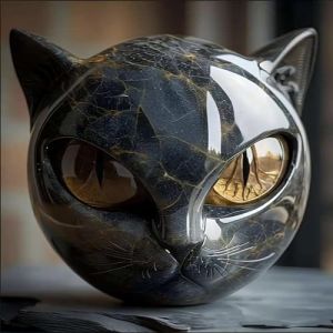 Sculpture De Pierre De Chat Noir, Sculpture Noire De Tête De Chat, Sculptures De Guérison De Cristal Sculptée À La Main, Jolie Décoration De Soulagement du Stress, pour La Maison, Le Bureau (B) (LUCKPICK-FR, neuf)