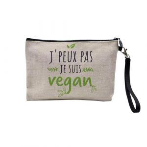 Pochette en Lin - J'Peux Pas Je suis Vegan V&eacute;g&eacute;tarien Respect Animal - Trousse Maquillage en Toile Aspect Lin - Trousse de Toilette - 23,5 x15 cm (FabulousBOUTIK, neuf)