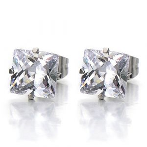 1 Paire 8MM Zircon Carré - Boucles d'oreilles Homme Femme - Clous d'oreille - Mixte - Acier Inoxydable (iMECTALII EU, neuf)
