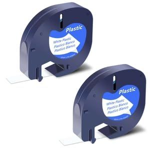 2 &Eacute;tiquettes pour Dymo LetraTag en Plastique | 12 mm x 4 m | Noir sur Blanc | &Eacute;tiquettes autocollantes pour &eacute;tiqueteuse DYMO LetraTag Compatible avec Dymo LetraTag LT-100H LT-100T LT110T QX50 XR XM (YHYHZBJ, neuf)