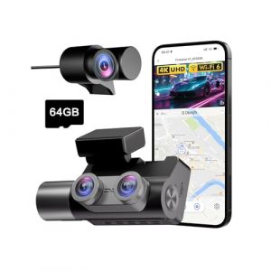 Frvesroe dashcam Voiture 3 canaux, 4K UHD 170&deg; (Avant) + Full HD 140&deg; (arri&egrave;re/int&eacute;rieur), Parking 24h, WiFi 6, GPS, Dash cam Vision Nocturne HDR/WDR, &eacute;cran IPS 3" avec Carte 64 Go (V1) (Frvesroe, neuf)