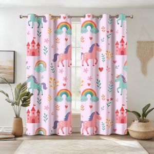 SeseBee Rideaux occultants Licorne pour Chambre de Fille (Lot de 2 Panneaux) - Motifs Arc-en-Ciel color&eacute;s | D&eacute;coration de fen&ecirc;tre fantaisiste pour Chambre d'enfant et de Fille (SeseBee, neuf)