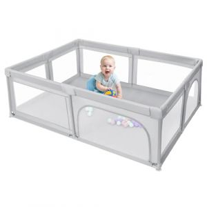 Grand Parc avec Grille de Protection,Parc pour Bébé, Parc Bebe,Centre d'activités pour Enfants petits Grand Parc d'activités pour Enfants Pliable -205 * 147 * 66 cm - gris clair (Hechheu, neuf)