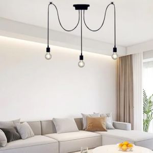 FDOIUTU Lustre araign&eacute;e de style industriel E27, lustre moderne &agrave; plusieurs t&ecirc;tes, plafonnier de style r&eacute;tro, lustre en m&eacute;tal LED, r&eacute;glable en hauteur, &eacute;clairage int&eacute;rieur (3 t&ecirc;tes) (DONGDI Maoyi, neuf)