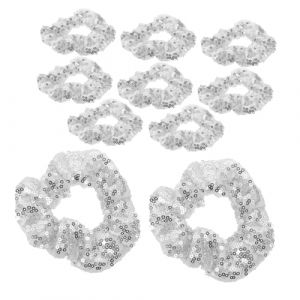 TOGEVAL 10 Pi&egrave;ces Lot de Chouchous &Eacute;lastiques &agrave; Paillettes Blancs Bandeaux pour Queue de Cheval Accessoires Stretch pour Femmes et Filles pour F&ecirc;te Danse (BOBOLING, neuf)