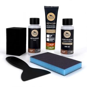 SOFOLK DEPUIS 1989 Kit Rénovation Cuir 21 COULEURS : Réparation + Peinture Cuir + Vernis pour VOLANT ou retouche de siège auto, chaise, sellerie, blouson, veste, chaussure, etc (IVOIRE - RAL 1015) (SOFOLK, neuf)