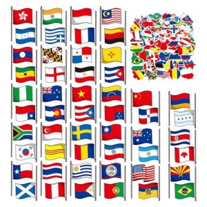 MAXQUU 102 Feuilles d'Autocollants Drapeau du Monde, Bagages, Drapeaux, Carte du Monde - Imperm&eacute;ables pour Ordinateurs, Skateboards (FANGMA LTD, neuf)