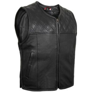 MDM Gilet cuir biker homme Clubstyle, gilet en cuir v&eacute;ritable noir sans manches pour moto, gilet motard homme avec poches et zips lat&eacute;raux (FR/ES, Alpha/lettres, L, Taille normale, Taille normale) (MDM LEDERHAUS, neuf)