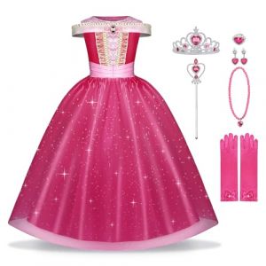 BSBUY Aurore Robe de Princesse Filles, Robe de Princesse Aurore, Déguisement de La Belle au Bois Dormant, Costume de Soirée Enfant pour Anniversaire Fête Halloween Noël Partie Carnaval (BSBUY, neuf)