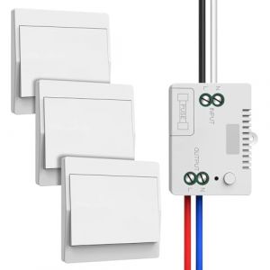 EU Interrupteur Sans Fil 230V, Ensemble D'interrupteurs Autoalimente Va Et Vient Sans Fil &ndash; Pas De Piles N&eacute;cessaires, Interrupteur Mural &Eacute;tanche, Contr&ocirc;lez Votre Lampe &Agrave; Jusqu'&agrave; 200 M &Agrave; Distance (3V1) (Huayumaotong, neuf)